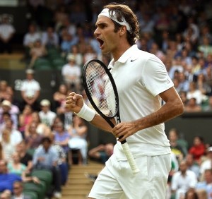 Un Roger Federer in piena trance agonistica: ha apppena forzato il match al 5° set