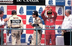 Sul podio (3°) del GP del Canada 1989 con la Dallara